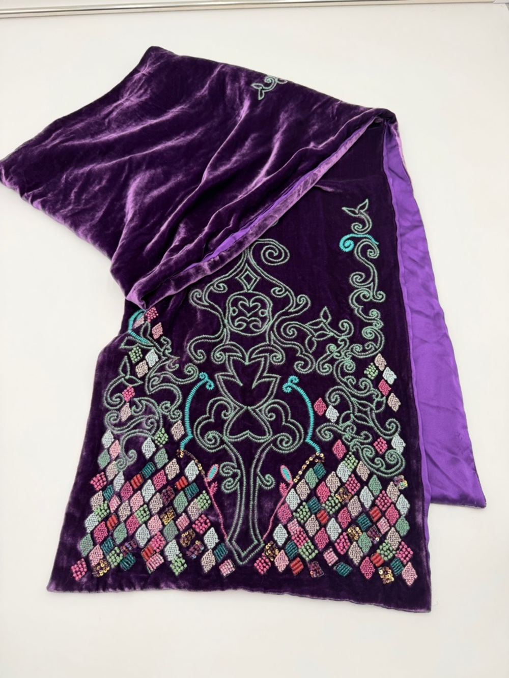 Oilily Silk Velvet Scarf Shawl Embellished Beaded Sequin Purple NWT $195